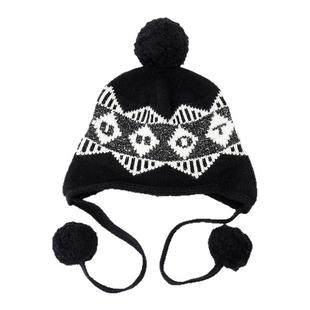 uhot/诱货黑白色费尔岛风针织帽毛球装饰冬日保暖氛围感UWWW6P457