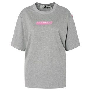 ALL BEINGS26SS新款花灰色手写便条印花圆领纯棉短袖百搭T恤女
