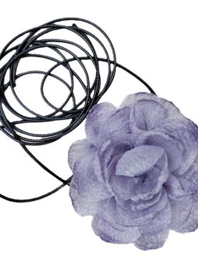 纯欲风紫色花朵项链绑带锁骨链女choker小众设计高级感项圈颈带