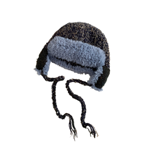 复古拼色毛绒护耳雷锋帽子女秋冬季加绒加厚保暖防寒显脸小毛绒帽