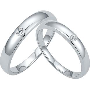 周六福白18k金钻石对戒男女天然钻纯爱璀璨素圈求婚婚戒情侣戒指