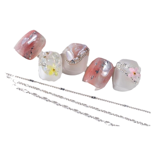 爆款网红美甲超细链条金属饰品2026年新款银色钢珠立体指甲装饰品