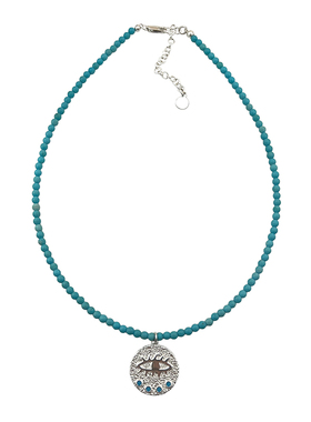 手工串珠小众设计仿绿松石圆牌吊坠项链女恶魔之眼锁骨链时尚百搭