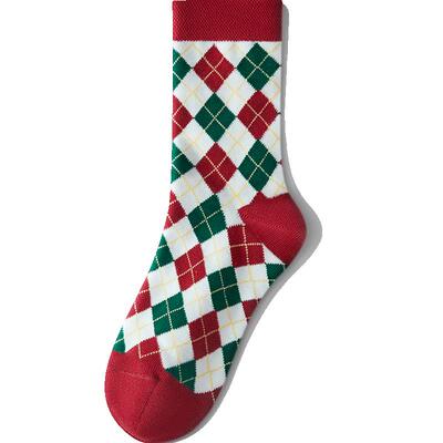 情侣棉红豆圣诞抗菌中筒袜