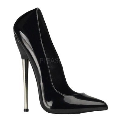 美国金属细跟尖头低帮高跟鞋