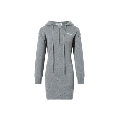 JAC FLEURANT秋冬灰色不规则下摆连帽针织修身显瘦连衣裙女