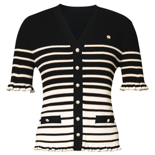 La Koradior拉珂蒂2025商场同款新款木耳边撞色松弛感针织衫女