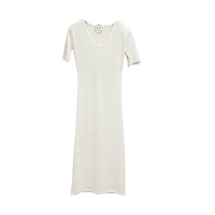 韩国东大门2023夏装新款简约纯色套头低领半袖打底连衣裙长裙女