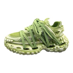 脏脏厚底增高复古擦色老爹鞋男2025冬季新款加绒网面运动休闲鞋子