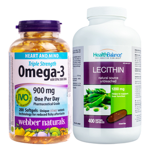 【组合】Webber伟博深海鱼油Omega-3高浓度三倍浓缩+大豆卵磷脂