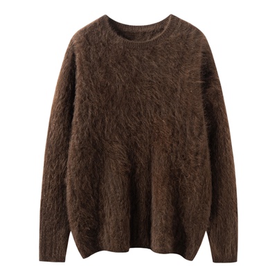 100%山羊绒女加厚圆领套头衫毛衣
