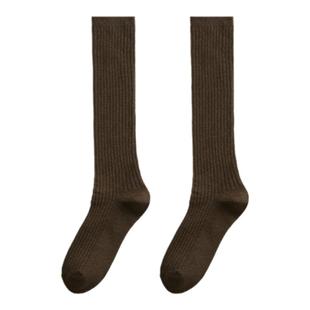 purpleguys双针袜子女春秋压力纯棉miu系竖条纹显瘦jk长筒小腿袜