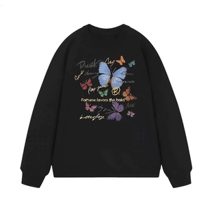 日本代购倪妮同款圆领卫衣女秋冬加绒加厚韩版宽松设计感上衣外套