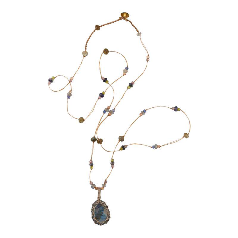 藤蔓.蓝莲.限量冰种拉长石堇青石编绳项链Labradorite