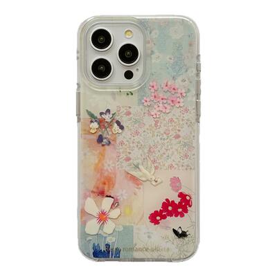 春日ins小众复古花朵拼接适用苹果15手机壳iPhone16ProMax新款15pro防摔女款13个性高级12硅胶14pro全包软壳