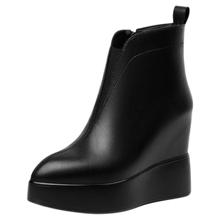 11cm厚底马丁靴秋冬新款法式不累脚百搭内增高坡跟高跟尖头短靴女