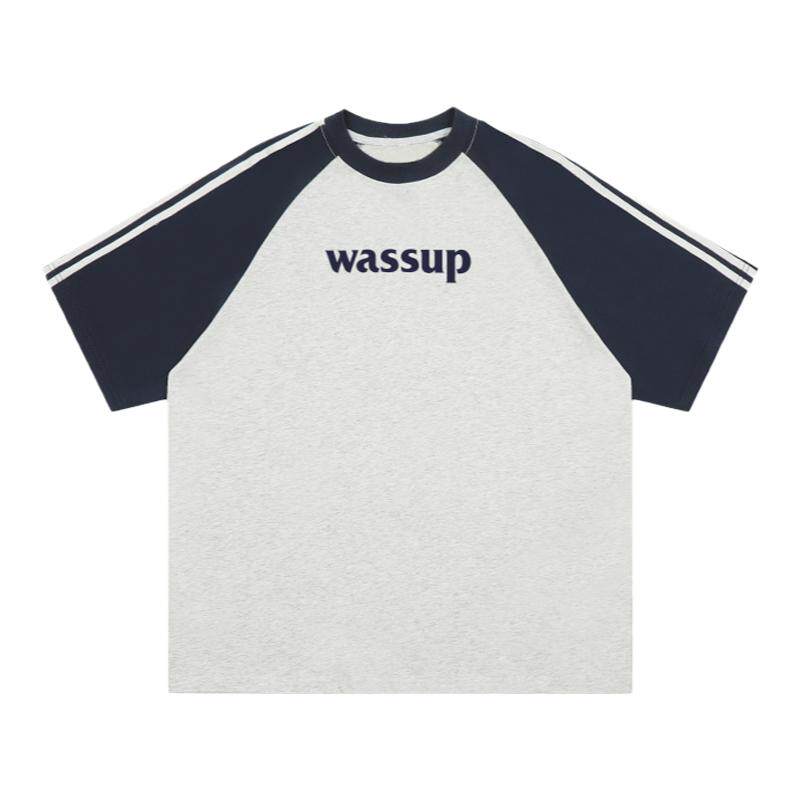 WASSUP美式复古拼接短袖T恤男女