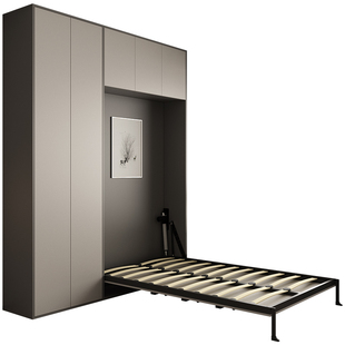 隐形床衣柜一体藏墙墨菲床电动多功能省空间上下翻板折叠壁床五金