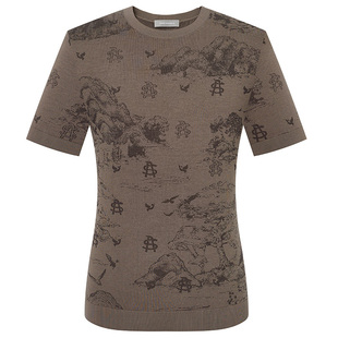 【蚕丝棉】报喜鸟春季新款男士时尚休闲针织T恤衫打底上衣灰褐色