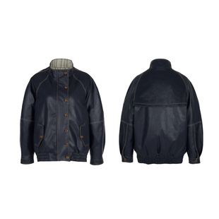 palavas李一桐于雯同款邂逅戴高乐双面外套皮衣复古拼接夹克原创