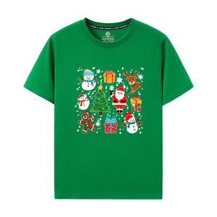 圣诞老人和麋鹿短袖T恤2026年圣诞节主题跨新年Christmas t-shirt