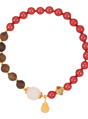 【紫罗兰正版】香福S925纯银手链轻奢朱砂沉香和田玉手串手饰