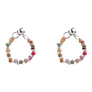 温柔多巴胺彩色串珠碎银耳钉女轻奢小众高级感耳环方圆脸耳圈耳饰