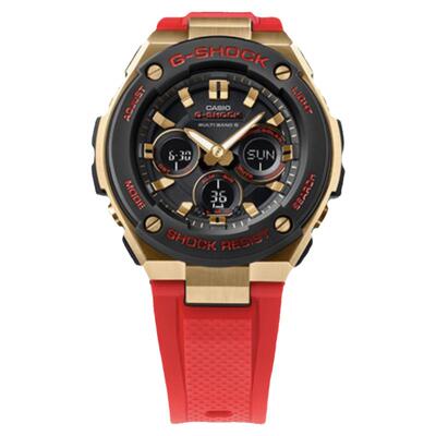 卡西欧光能电波金属红金限量手表