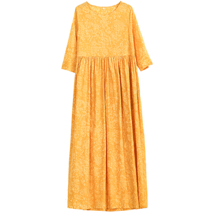 仙气民族风连衣裙大码夏季薄款长裙宽松减龄洋气a字裙复古袍子女