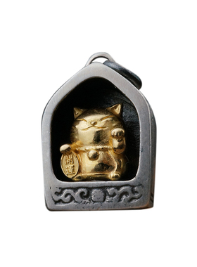 藏式拱门财神招财猫嘎乌盒吊坠银