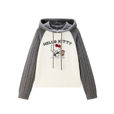 【Hello Kitty系列】商场同款甜美插肩袖连帽线套衫24冬C2EEE4519