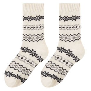 咖色费尔岛羊毛袜子女秋冬中筒袜2025新款爆款加厚保暖堆堆羊绒袜