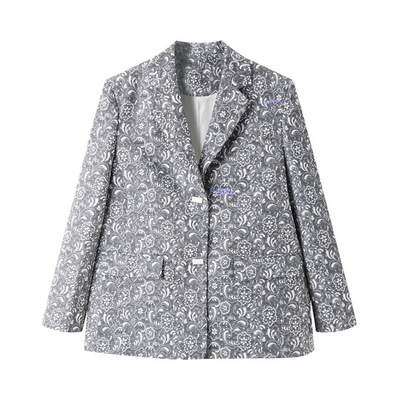 女单西西服上衣外套复古提花西装