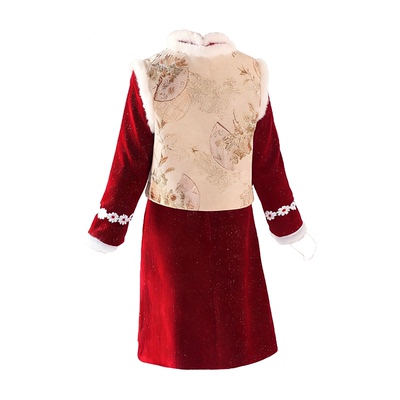 红色女童新年旗袍裙秋冬季加绒