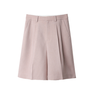 【到手199元】百慕大黑色西装短裤宽松休闲高腰直筒五分裤子女夏