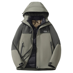 JEEP SPIRIT冲锋羽绒服男女三合一冬季新款户外羽绒内胆夹克外套