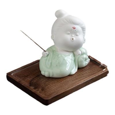 陶瓷可爱小宫娥线香插座摆件