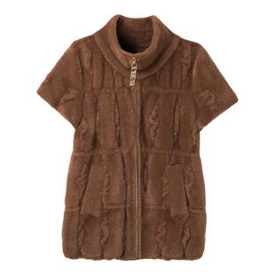 2025新款仿水貂绒针织开衫女春秋马甲背心妈妈装短袖披肩拉链外套