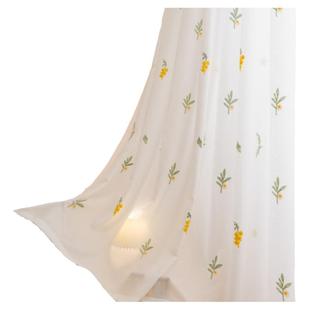 客厅窗帘免打孔透光不透人纱帘绣花白纱飘窗隔断窗纱阳台防晒加厚