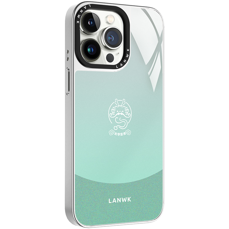 LANWK适用于iPhone15promax手机壳简约创意苹果13pro玻璃超薄14por防摔带磁吸高端新款龙华富贵个性保护套15