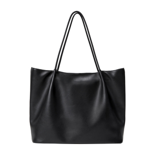 VIVI&PERA 2025新款软皮单肩大包包大容量休闲简约托特包黑色皱褶