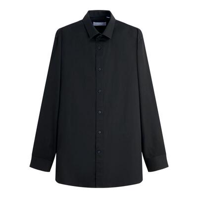 【免烫衬衫】金利来云感3D免烫衬衫男士长袖黑衬衫易打理长袖衬衣