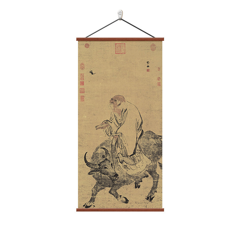 老子骑牛图挂画出关图茶室装饰画