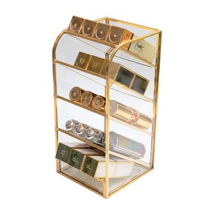 北欧轻奢玻璃化妆品桌面口红收纳盒分层彩妆架子唇膏唇釉置物架