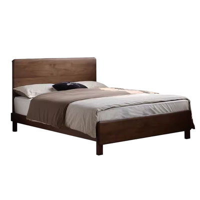 晨物现代简约北美黑胡桃木齐边床