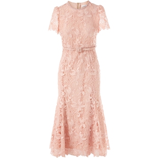 LANCY/朗姿夏季新款优雅蕾丝鱼尾收腰长款气质高端礼服连衣裙