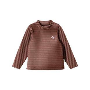 Amila女童德绒打底衫秋冬款儿童条纹长袖T恤宝宝保暖厚上衣半高领