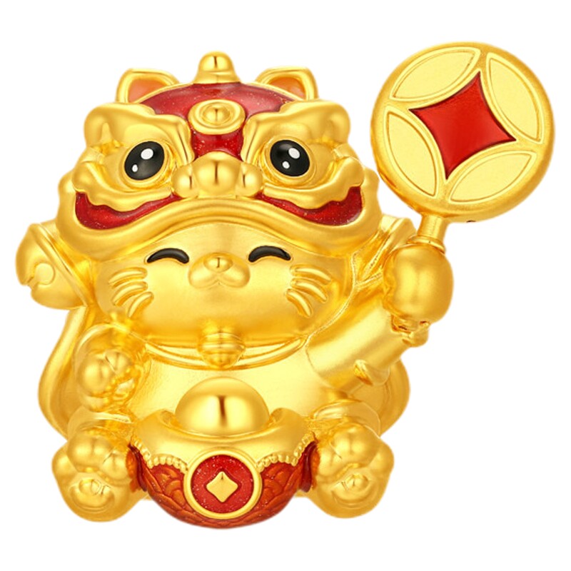 潮宏基福佑招财福猫5D硬金足金摆件黄金投资金鎏彩礼物喜庆计价