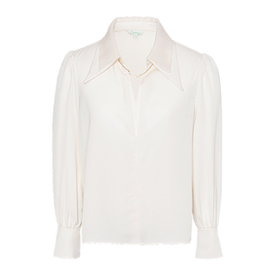 JESSIE气质链条装饰翻领喇叭长袖纯色衬衫女上衣春洋气法式高级感