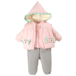 加厚棉服袄三件套装0一1岁女宝宝秋冬装外出服分体童小婴儿衣服季